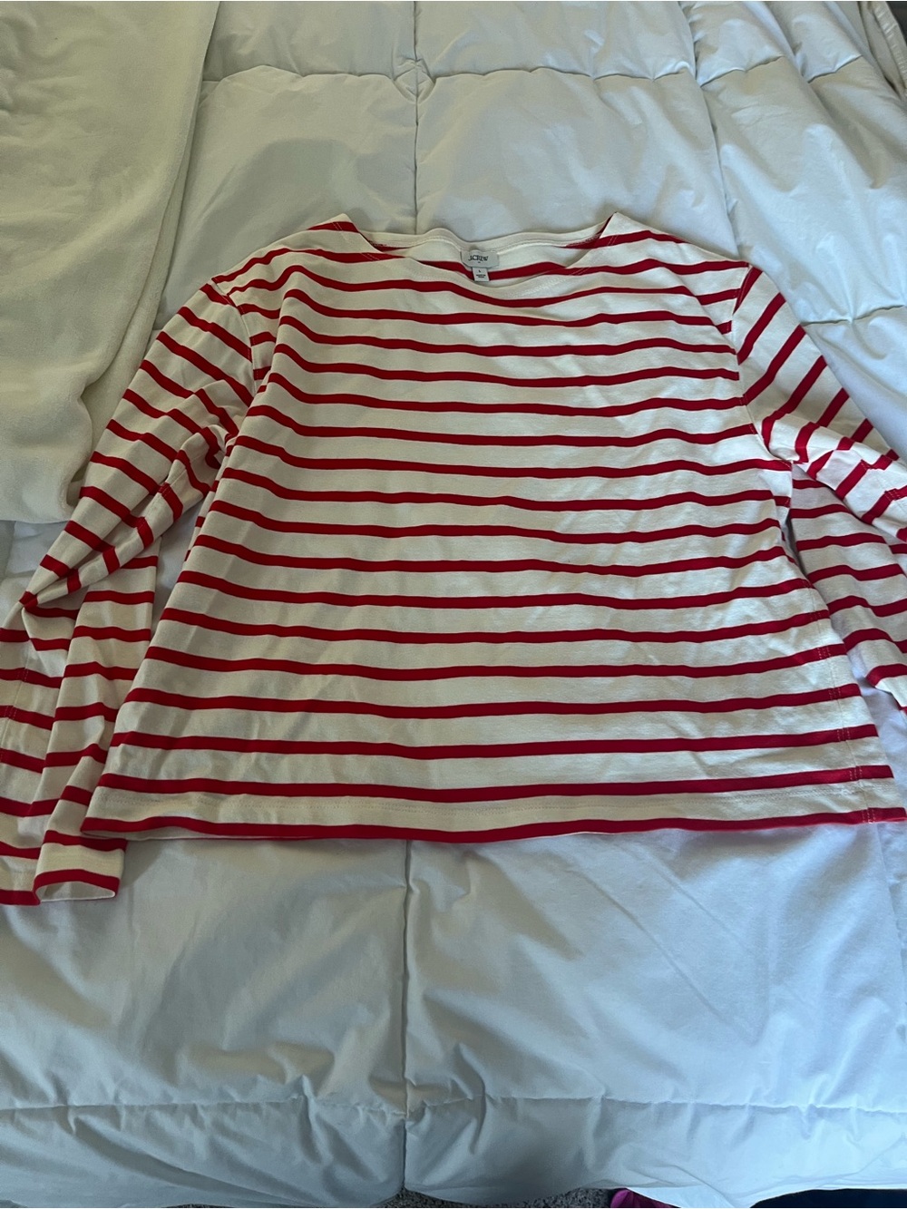 J. Crew Red and White Striped Long-Sleeve Top